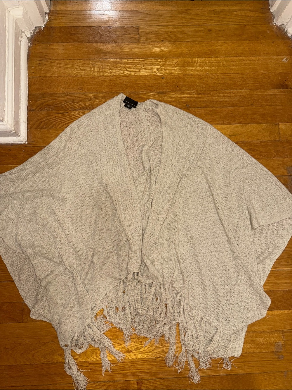 New York & Company Beige Fringe Open-Front Poncho